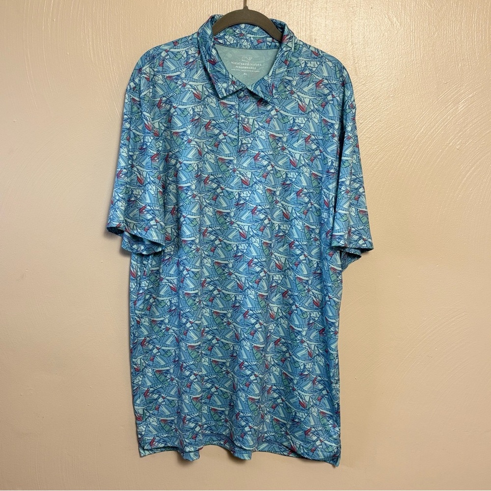 Vineyard Vines Men’s Performance Golf Polo Swordfish Sailfish Blue Print XL